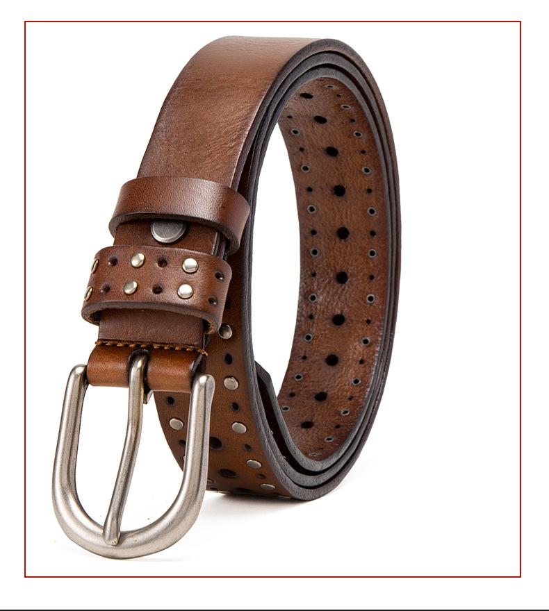 Belt Women'S First Layer Cowhide Rivets Punk Youth Denim Casual Leather Belt