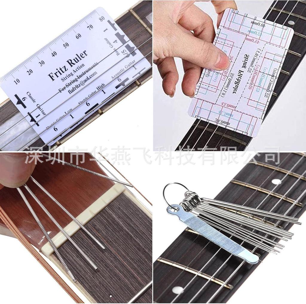 Guitar Repair Tool Set: T-Square, String Height Ruler, Sanding Files & More - 16 Pieces