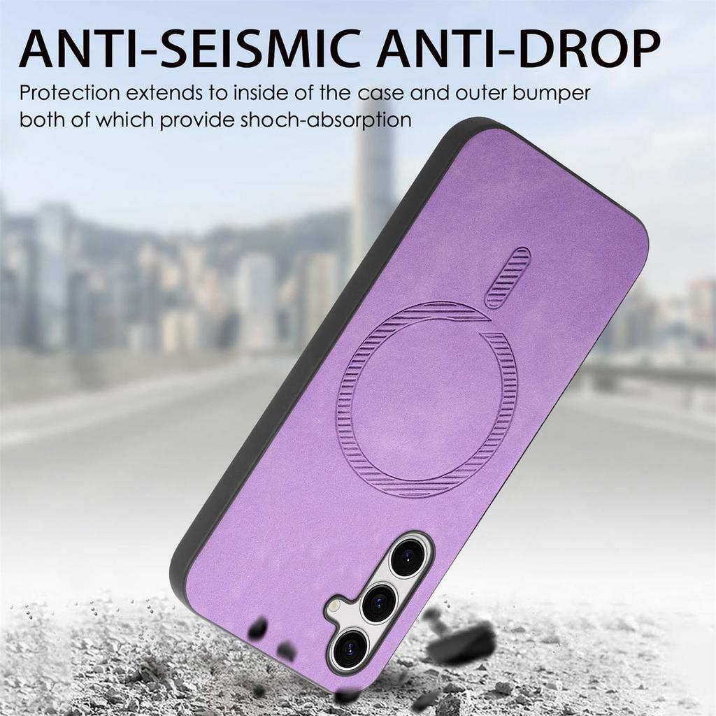 For Samsung Galaxy S24+ Leather Back Case Compatible with MagSafe Skin-Touch Phone Cover