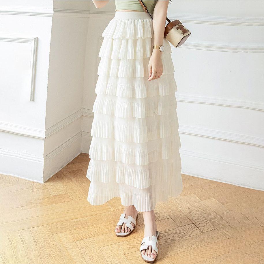 

Женская облегающая миди-юбка с эластичной талией в сказочном стиле, многоярусная юбка-торт с шифоновыми вставками - плиссированная А-силуэта, полуюбка XL