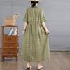 Krótki rękaw Plus size Bawełna Len vintage kwiatowy nowość sukienki dla kobiet casual luźna długa letnia sukienka