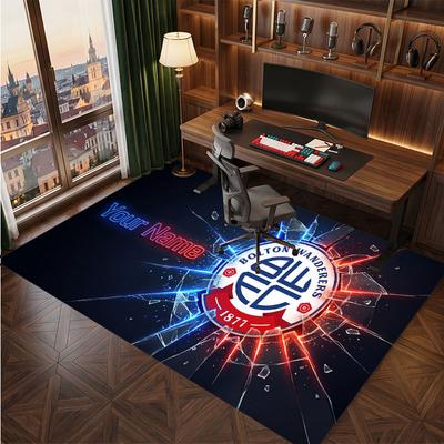 Bolton Wanderers FC Custom Crystal Velvet Rug, Personalized Name Text Print, Football Logo Soft Non‑Slip Floor Mat Home Decor Gift