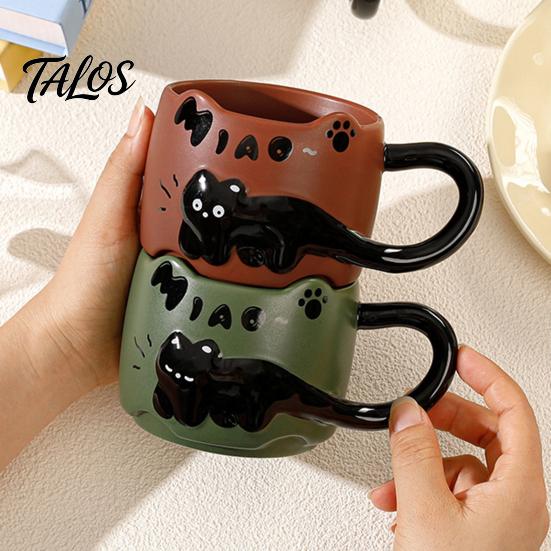 Adorable Ceramic Coffee Cup Cat Stackable Mugs 380ml Capacity Cute Theme Meow Cups Unique Kitchen Utensils Space-Saving Tea Gift for Lovers