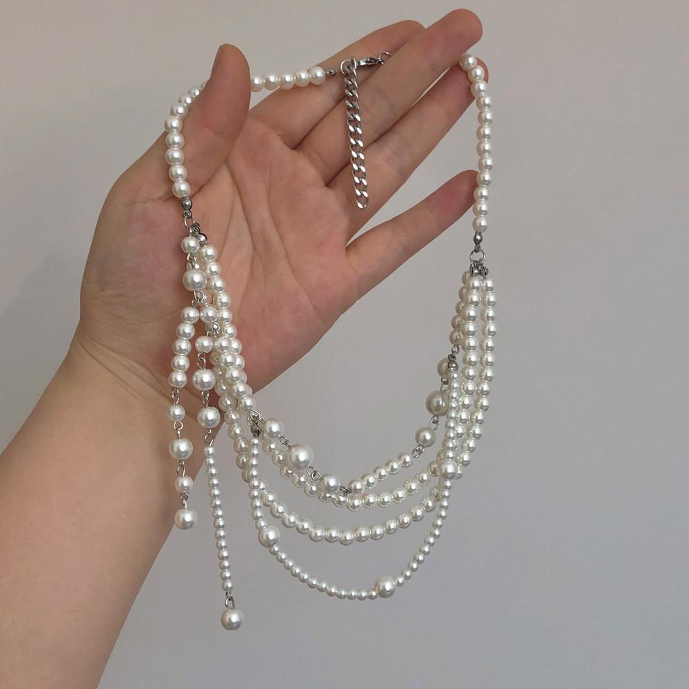 French Multi-Layered Pearl Tassel Necklace: Elegant Clavicle Chain with Fairy-like Charm