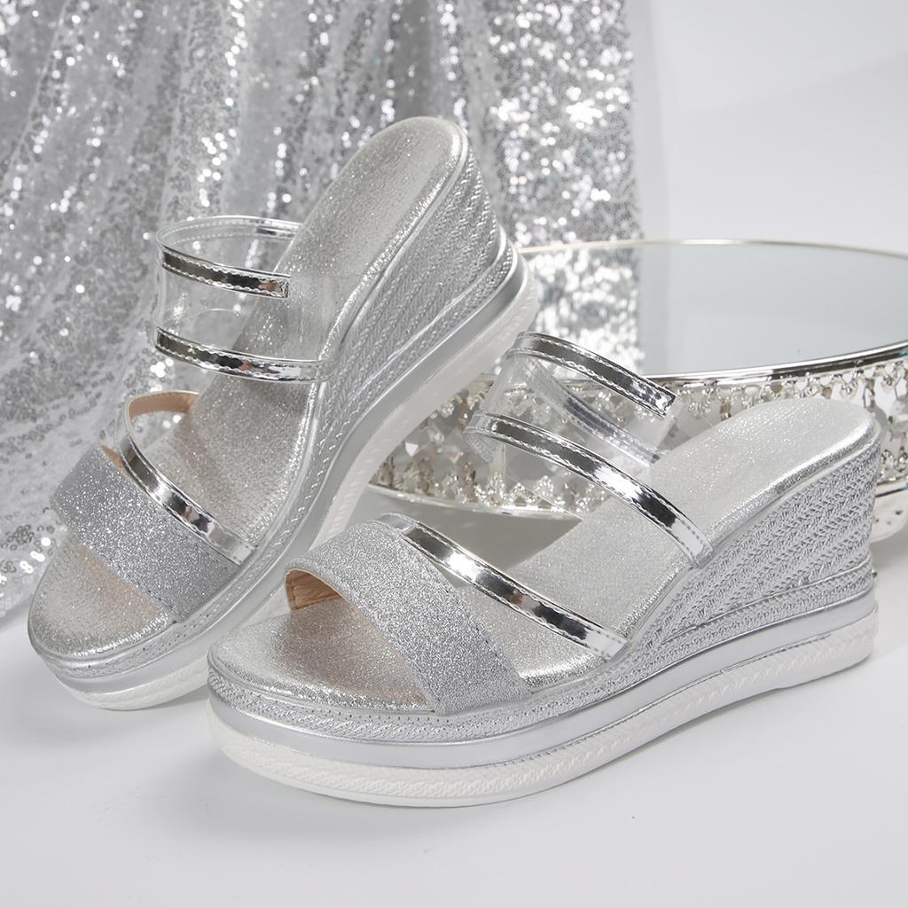 Mode Damen Keilabsatz Hausschuhe 2024 Sommer Neue Designer Sandalen Vielseitige Plateau Gerade Outdoor Hausschuhe Strand Freizeit Pantoletten Damen