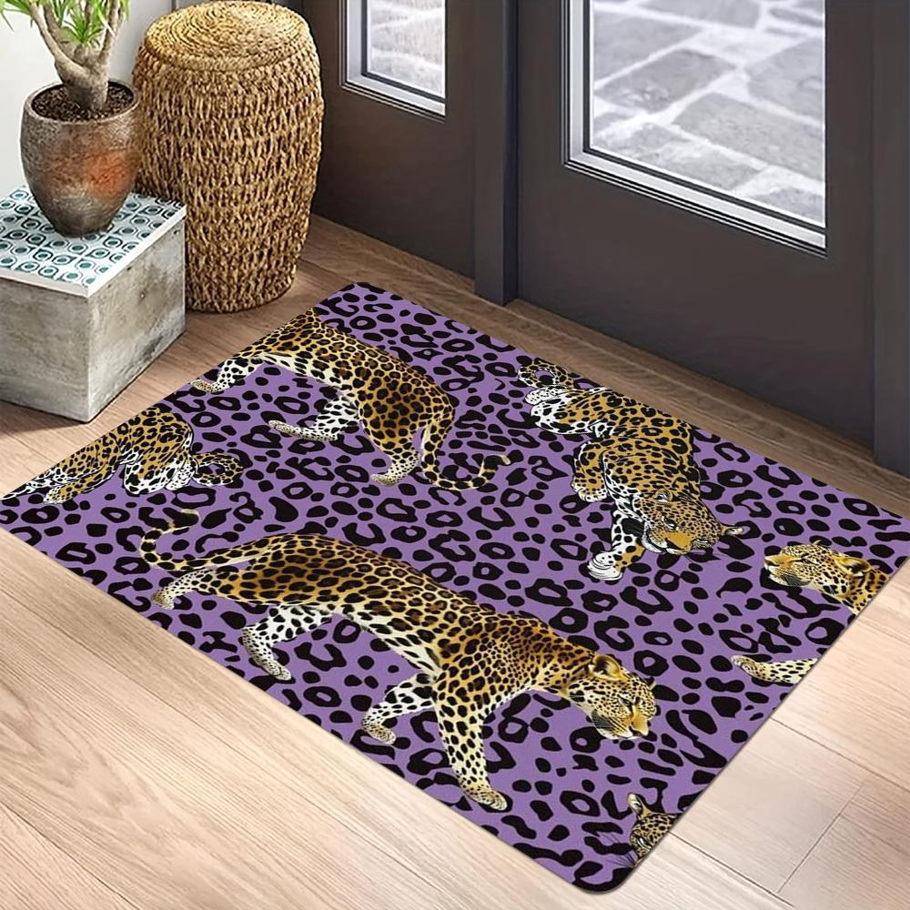 Leopard Print Doormat Non-Slip Machine Washable Polyester Rug for Indoor/Outdoor Carpet for Living Room Bathroom