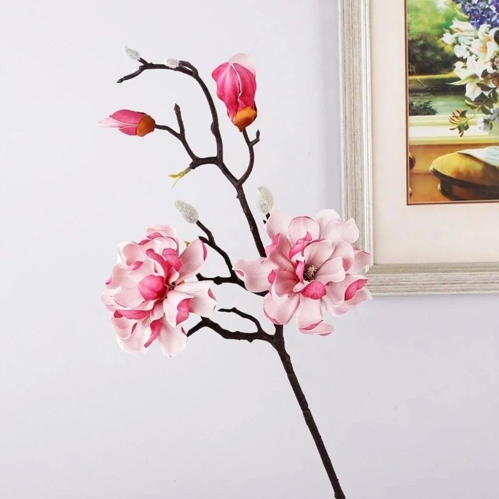 Real Touch Artificial Magnolia Flower Handmade Realistic Faux Magnolia Branch EVA Artificial Orchid Flowers Dining Table Decor
