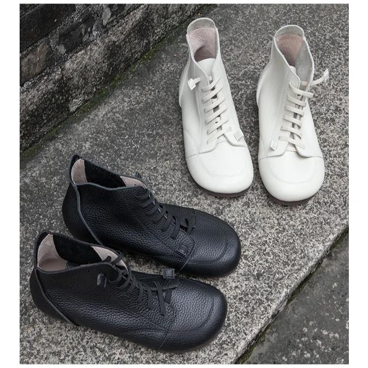 Johnature Handmade Genuine Leather Flat Ankle Boots Casual Soft Cowhide Soft Soled Women's Shoes