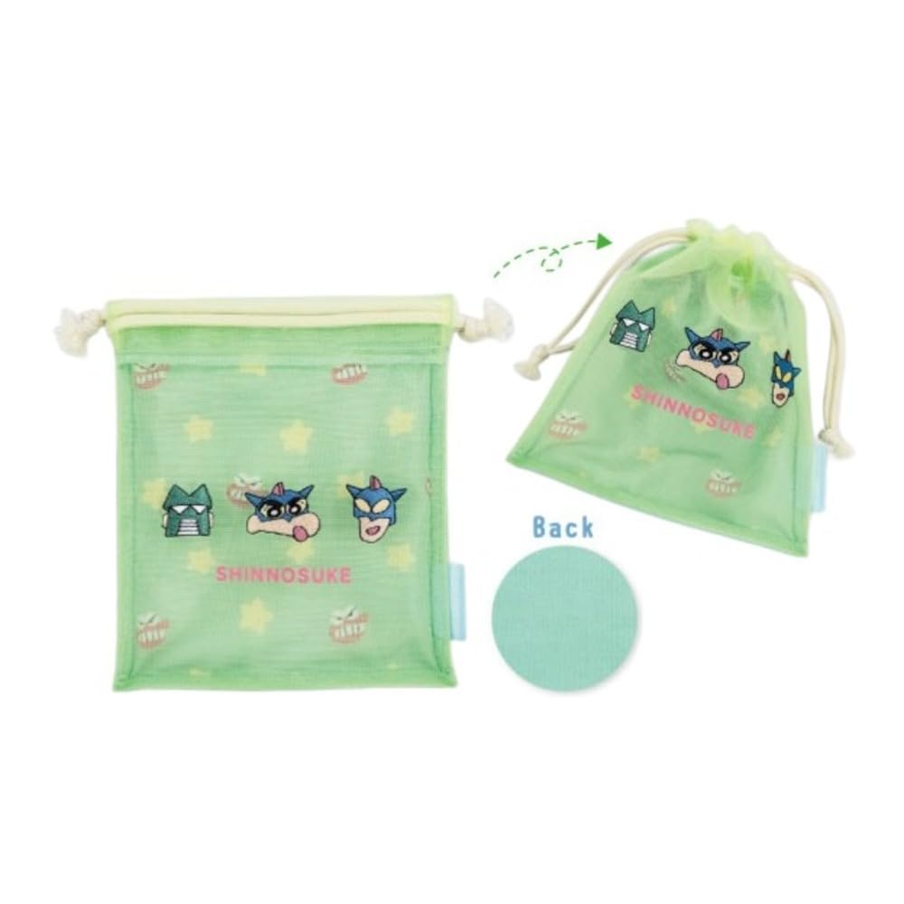 Marimo Craft Mesh Drawstring Bag GR Crayon W170 x H200mm Shin-chan CRS-374