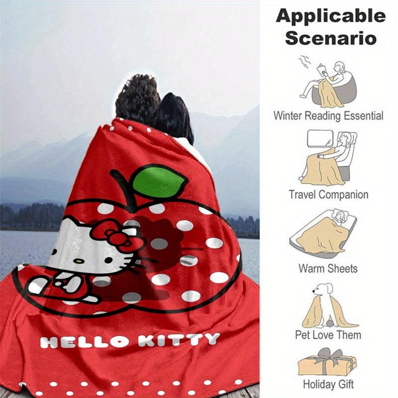 1pc. Hello Kitty Red Polka Dot Apple Design Blanket - Perfect for Home, Office, Outdoor Use, Gift Idea, Suitable for Al