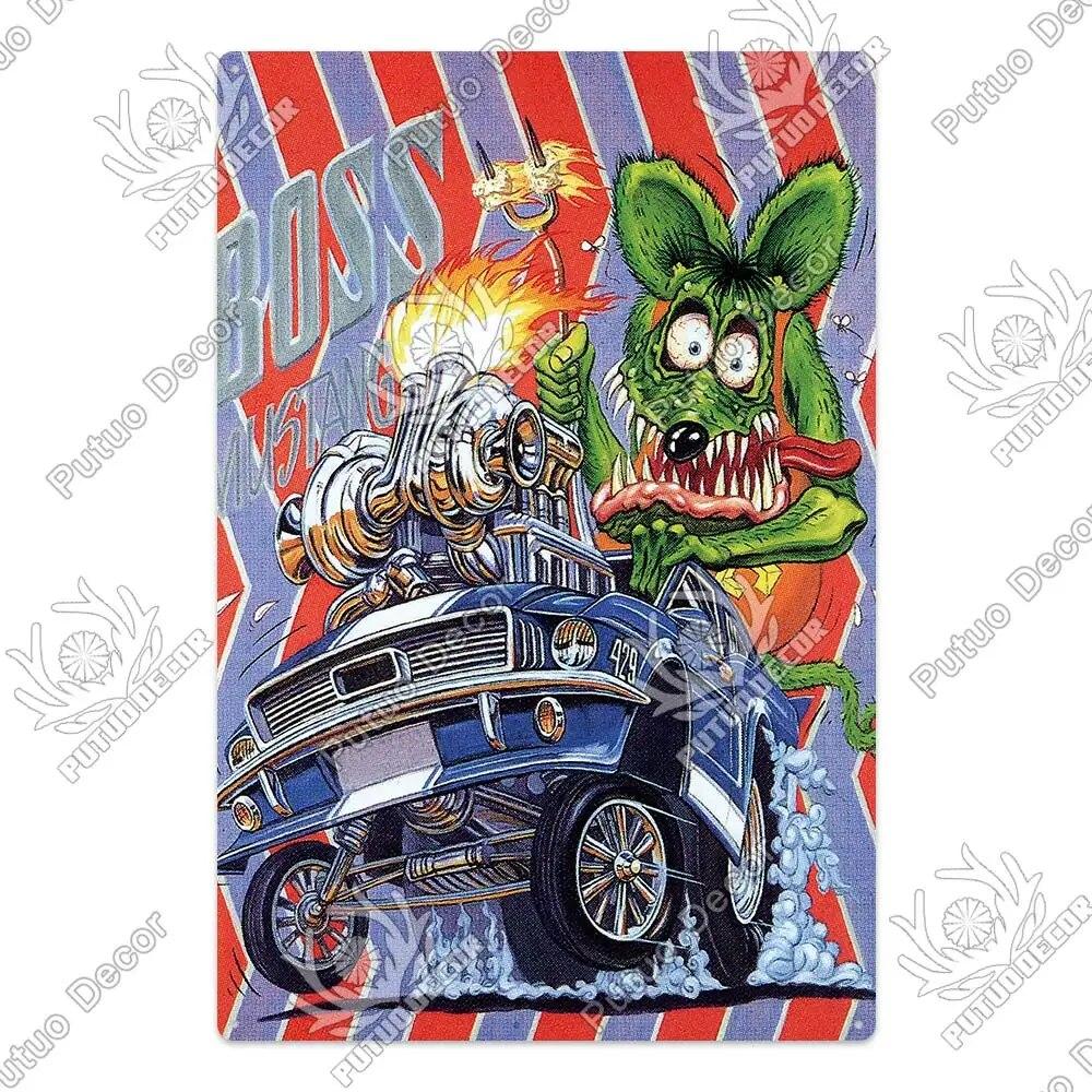 Putuo Decor Rat Fink Modified Car Culture Vintage Metal Tin Sign Decorative Plate for Garage Man Cave Bar Pub Club Decoration