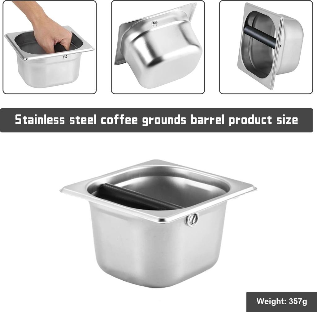 Coffee Knock Box,Espresso Dump Bin,Coffee Powder Residue Bin,Stainless Steel Espresso Knock Box Built-in Container Coffee Ground