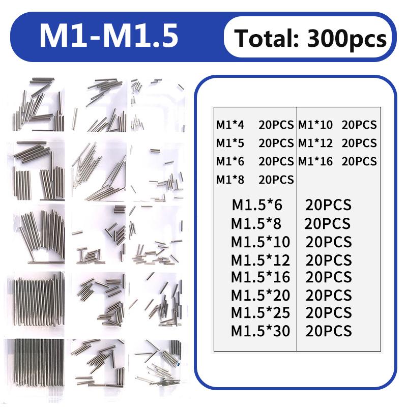 

M1 M1.5 M2.5 M3 M4 M5 M6 M8 Цилиндрический штифт, установочный набор штифтов, нержавеющая сталь 304, фиксированный стопорный штифт, фиксация вала, металлический сплошной стержень M1-M1.5 (1set)