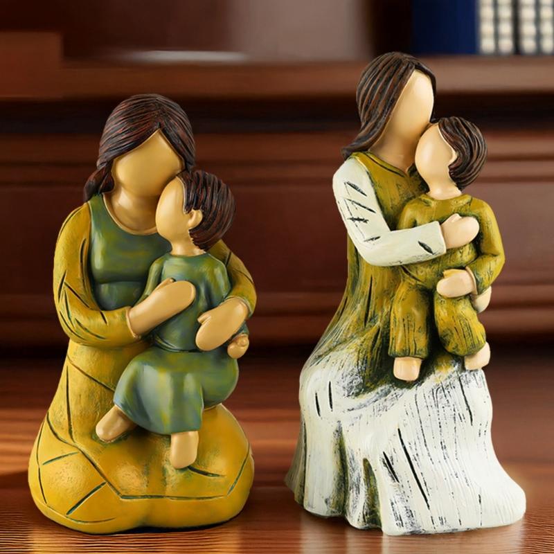Gift for Mom from Daughter,Resins Family Statues Mom Huggings Child Figurines Ornament for Bedroom Living Room Decors
