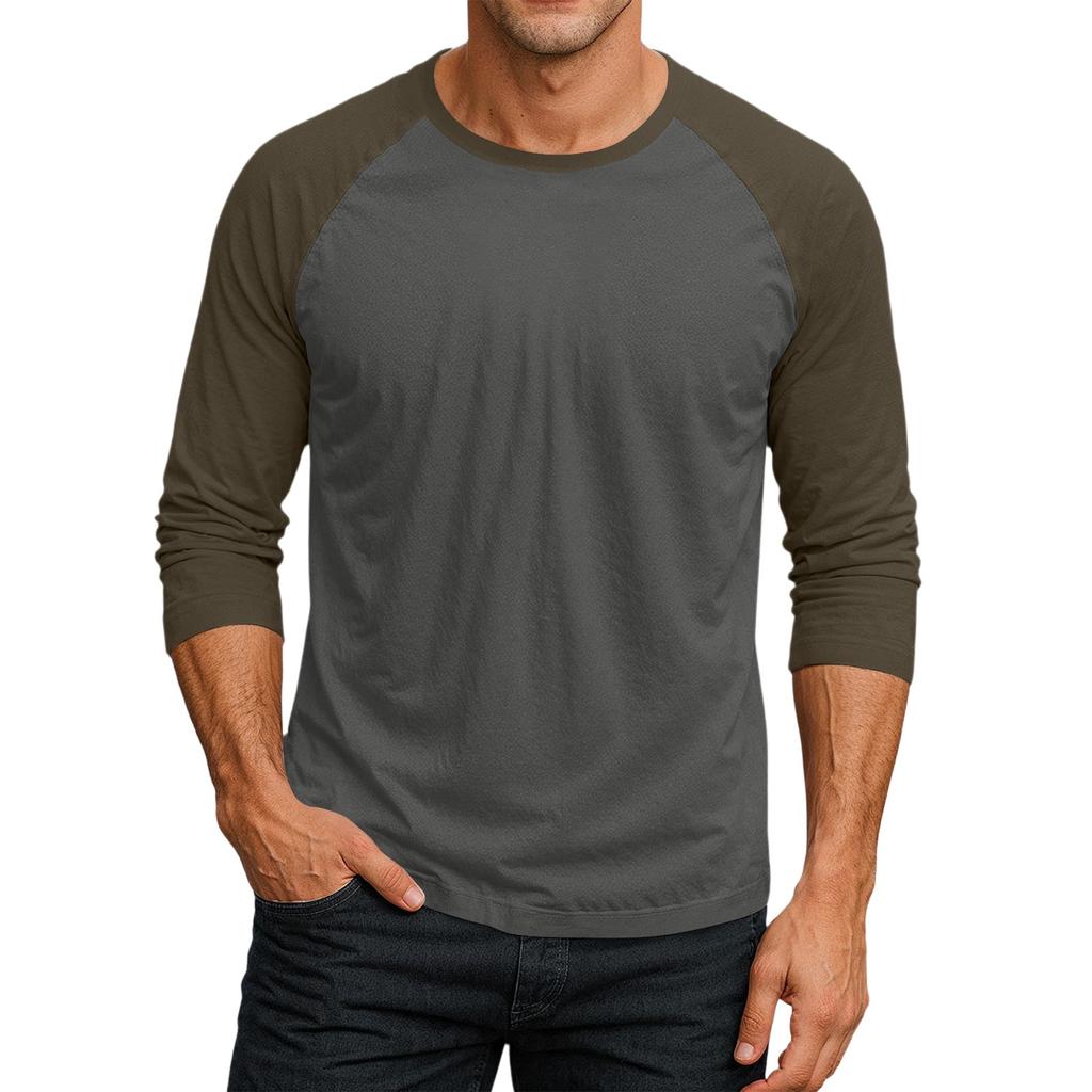 Men's Round Neck Contrast Color Raglan Three-quarter Sleeve Top T-shirt