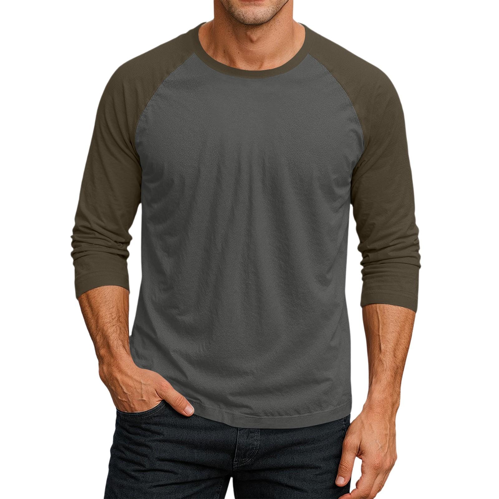 Niubiplus Heren Ronde Hals Contrasterende Kleur Raglan Driekwart Mouw Top T-shirt XL