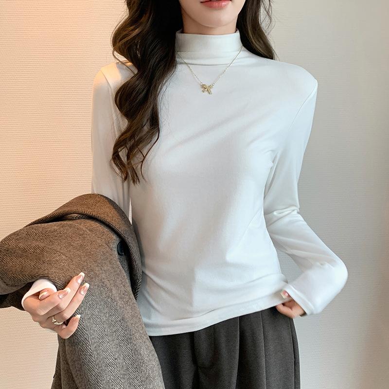 55 Lyocell semi-turtleneck women's season new warm and slim T-shirt