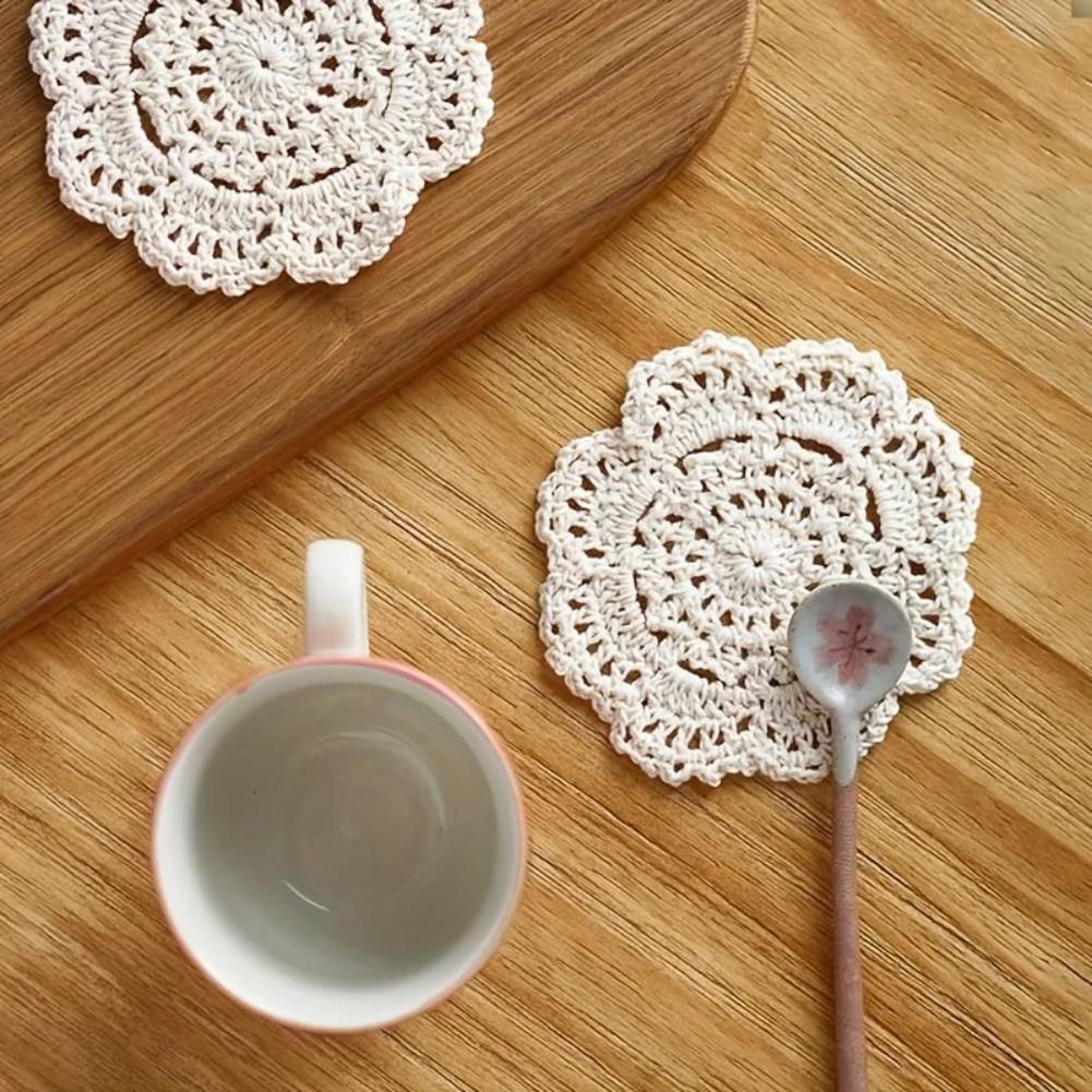16PCS Bohemian Style Crochet Coasters Handmade Cotton 10 5cm for Coffee Table Restaurant Retro Home Decoration
