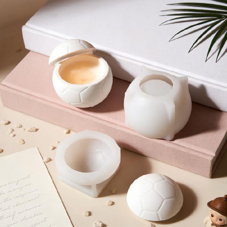 Soccer Shape Silicone Candle Molds Football Resin Jar Mould With Lid For Crafting Candle Soaps And Festival Decoration