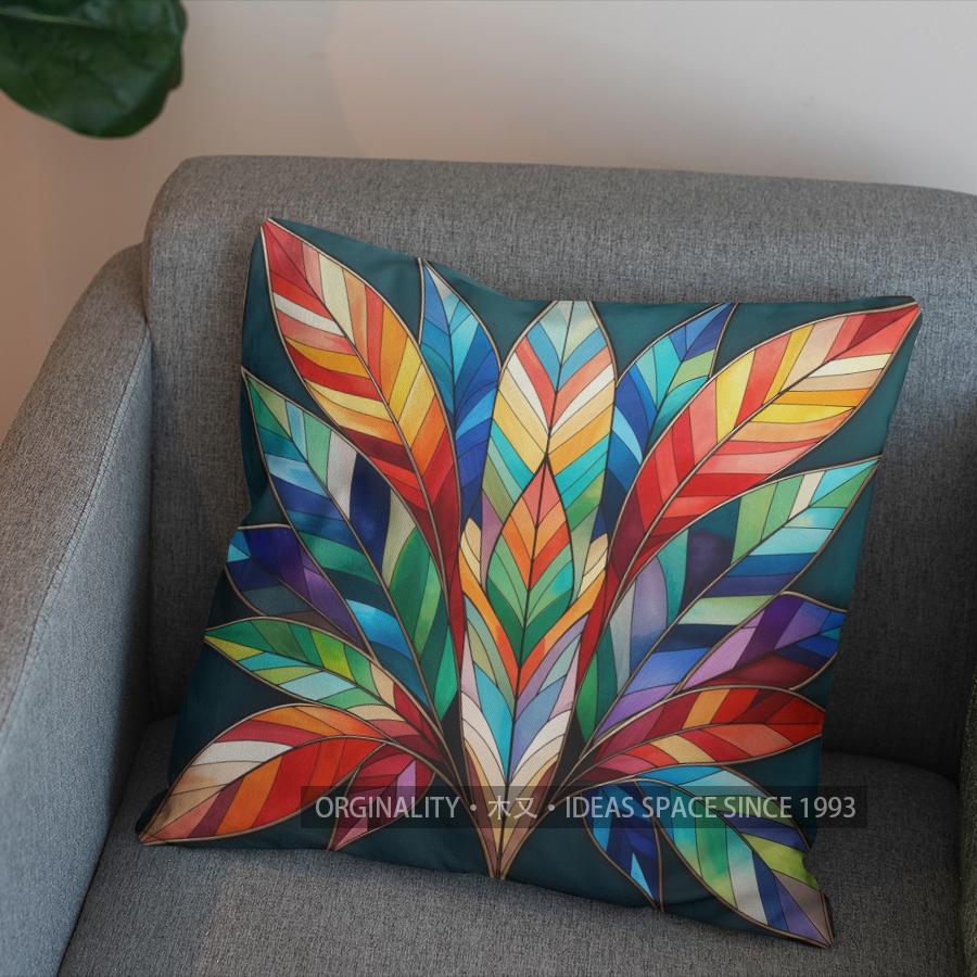 2D Stained Glass Pheasant Design Decorative Pillow Pattern Cushion Cover Suitable For Sofa Bedroom Car Pillow Cover