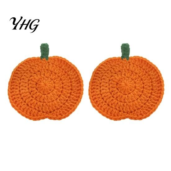 Rustic Farmhouse Style Decor Handmade Crochet Pumpkin Coasters, Soft Polyester Coffee Mats, Seasonal Table Accessories Autumn Themed Dining