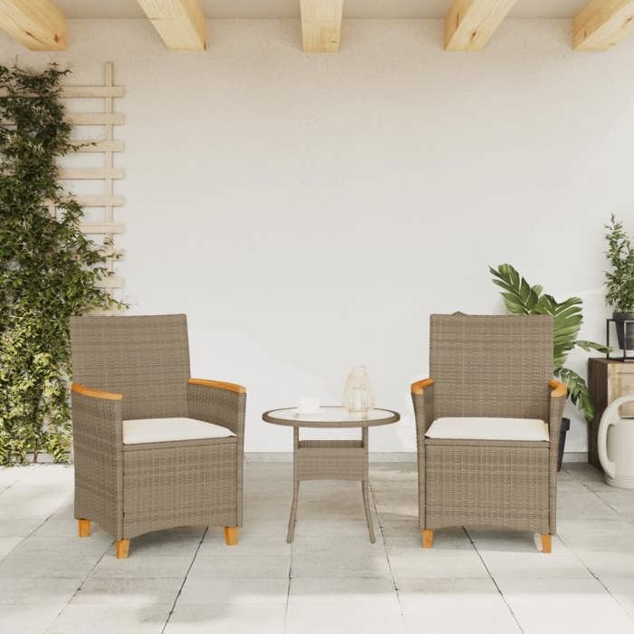 VidaXL Set of 2 Garden Chairs with Cushions, Seats with Armrests, Patio Terrace Armchairs, Modern, Beige Resin 368722