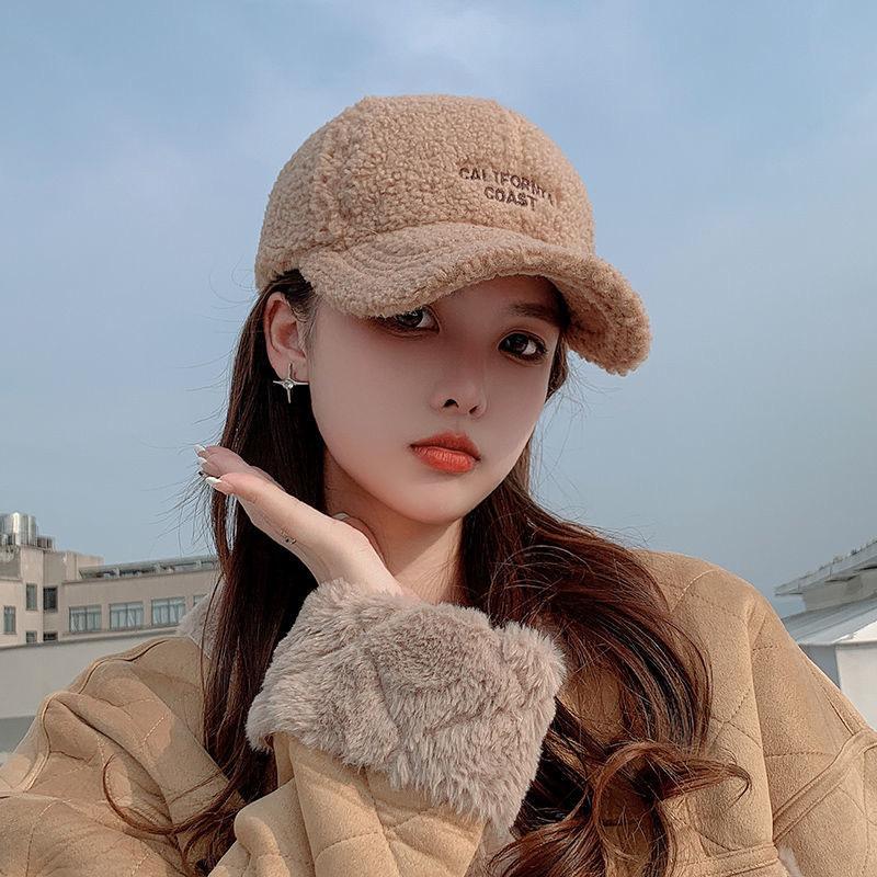 Winter Lamb Fleece Women Baseball Cap Solid Color Letter Embroidery Warm Sun Hat Outdoor Warm Ladies Girls Duck Tongue Caps