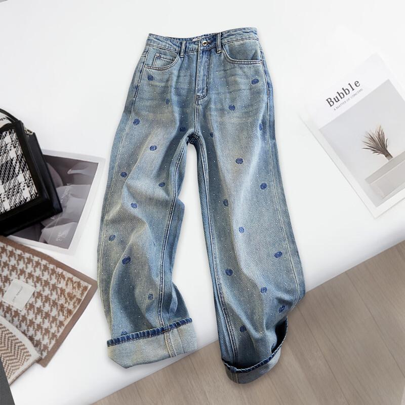 

Women s Rose Embroidered High-Waist Straight Jeans M