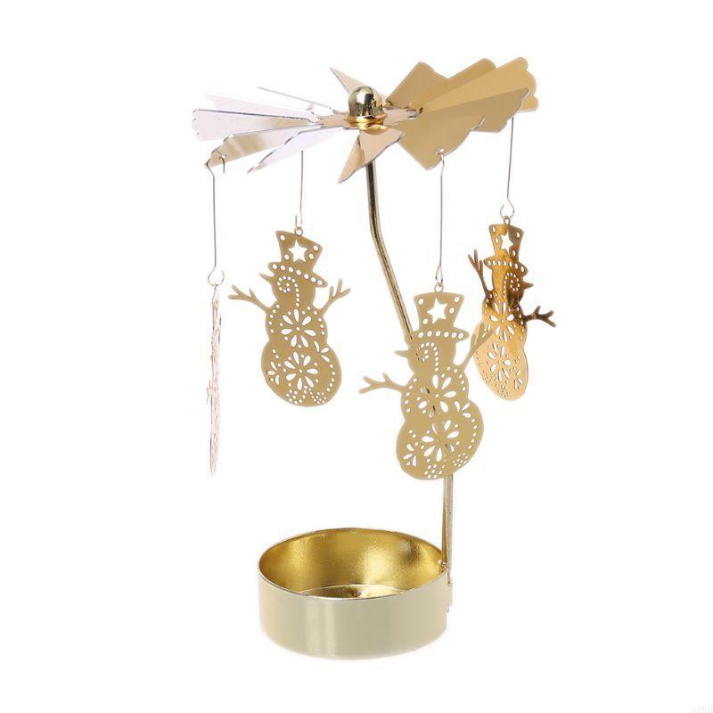 62KD Snowman Rotary Spinning Carousel Tealight Holder Stand Metal Tea Light Christmas Home Decor Gifts