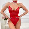 New sexy mesh see-through metal chain onesie sexy underwear set