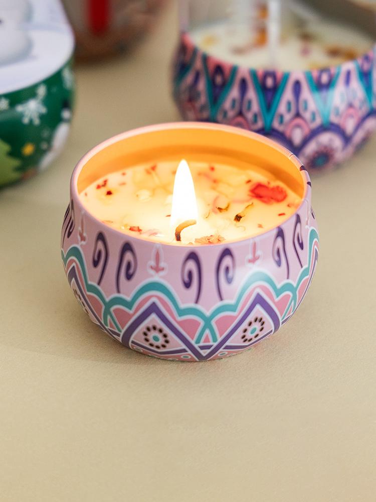 1pc Handmade DIY Jarred Scented Candle, Home Bedroom Air Freshener Ornament, Ethnic Series, Plant Fragrance