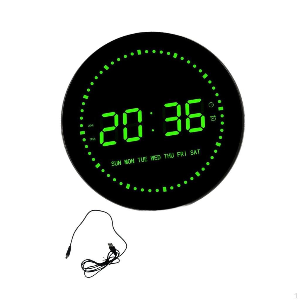 LED Digital Clock Desk Practical Calendar Wall Round Alarm for Home Halls School