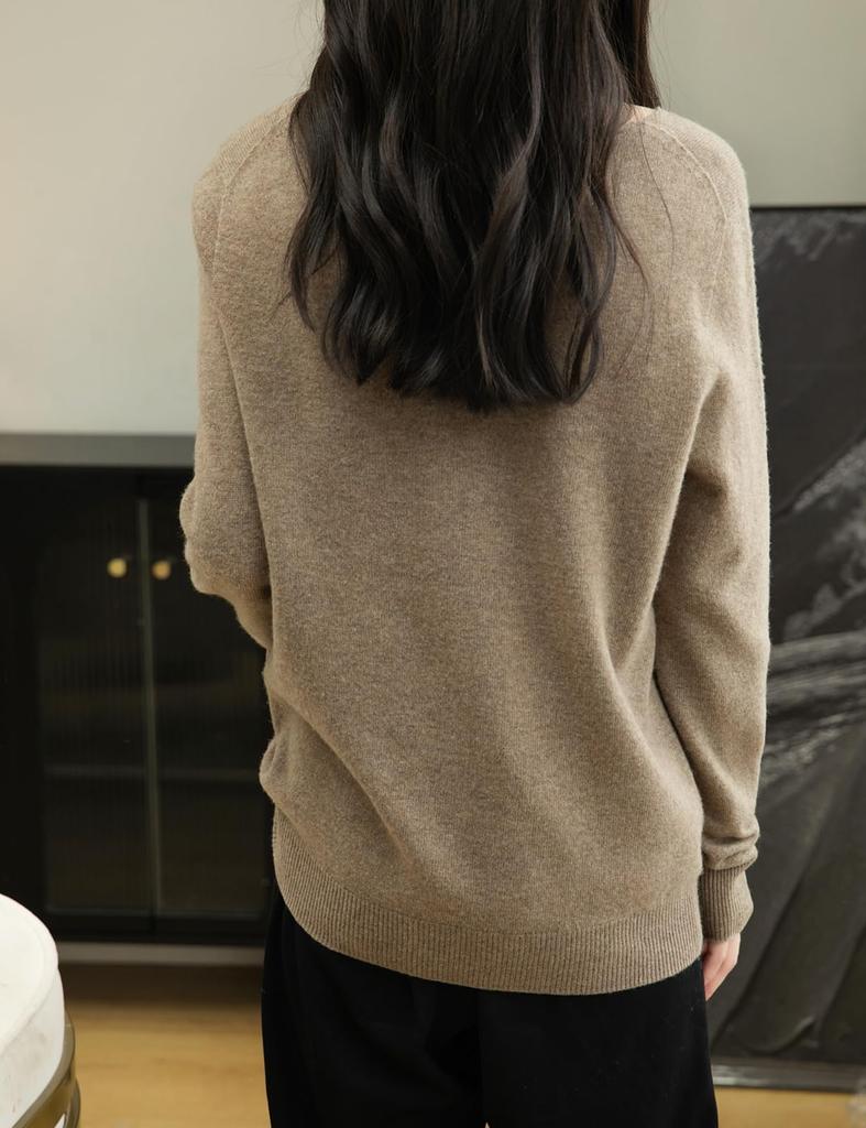 Yokbeer Pull Col V Femme 100% Laine Mérinos Première Couche Long sans Couture Taille 100%, Ligne, Prêt-à-porter, Chaud, Manches, Aspect Cachemire, Automne/Hiver