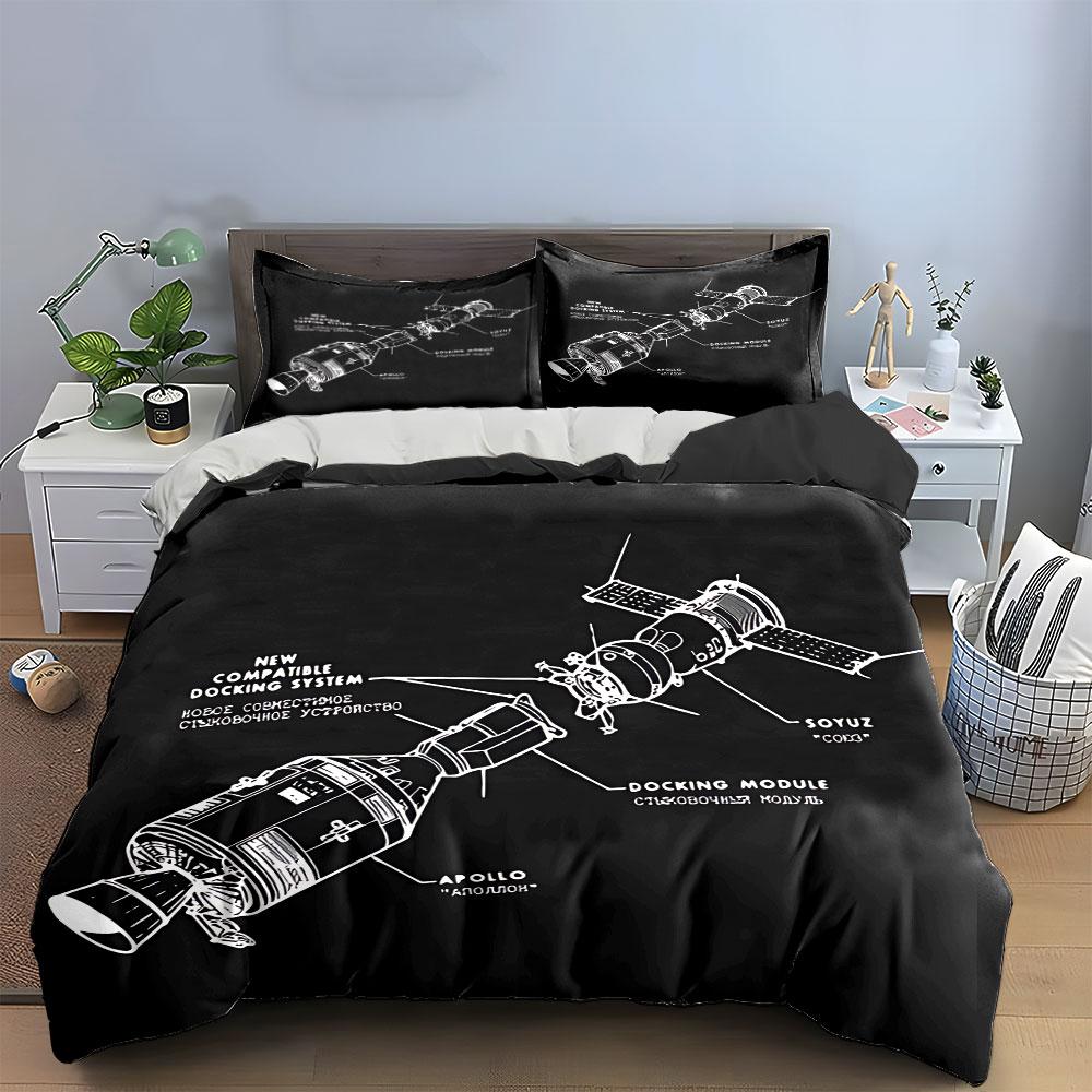 Apollo Soyuz Docking Diagram Bedding Duvet Cover Set Duvet Cover Pillowcases (1*Duvet Cover 2*Pillowcases, without duvet insert)