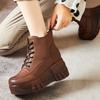 Fashion GKTINOO  Fashion Retro Women Platform Boots Autumn Round Toe Genuine Leather Wedge Heel Ankle Boots Women Handmade Casual Shoes