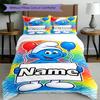 3pcs Duvet Cover Set (1*Duvet Cover + 2*Pillowcase, Without Core), Custom Name Blue Smurfs Pattern Bedding Set, Home Bedroom Decor Gift