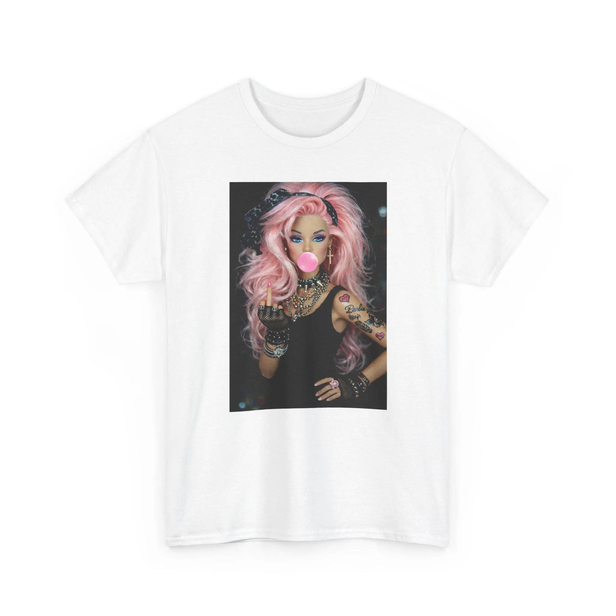 

Punk Doll T-Shirt Men Women Summer Pink Hair Middle Finger Bubble Gum Graphic Tee Streetwear Y2K Short Sleeve Casual Top S разноцветный