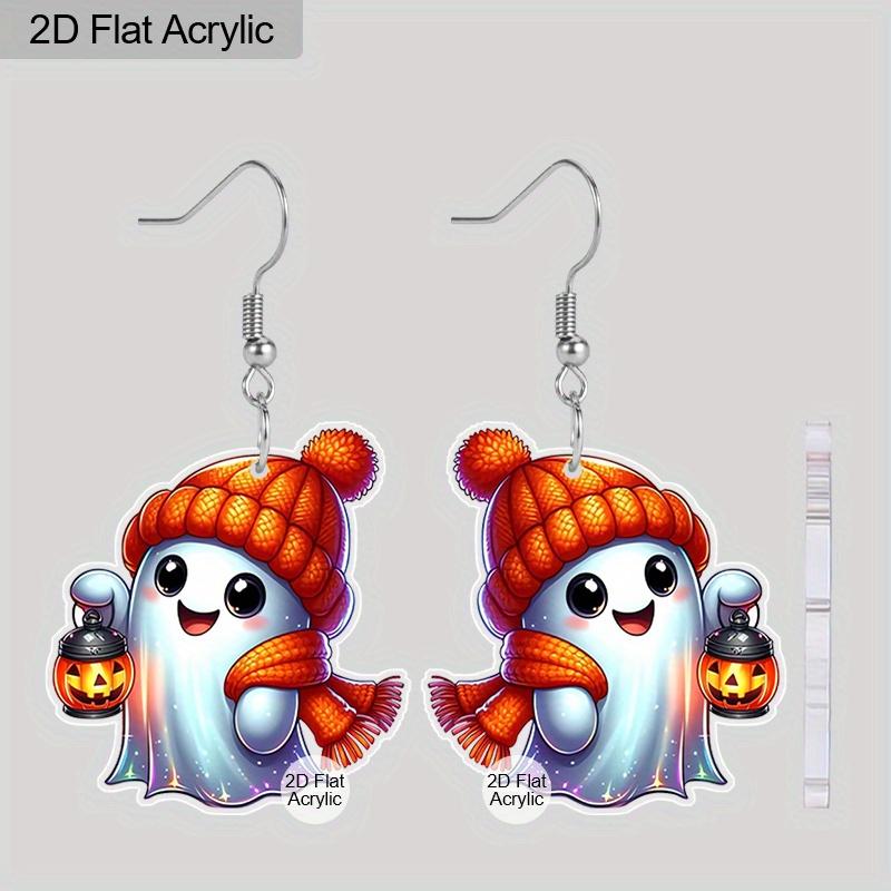 2D Flat Halloween Acrylic Earrings Decorated with Pumpkin Ghost Pattern Pendant Jewelry Ladies Holiday Gift