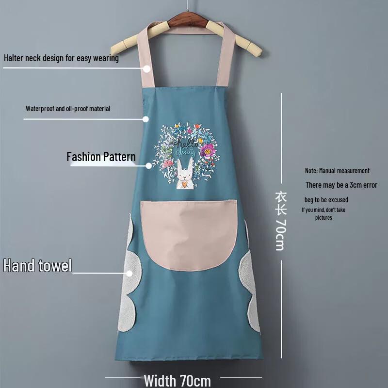 Hang-Neck Waterproof Kitchen Apron with Hand-Wiping Sides