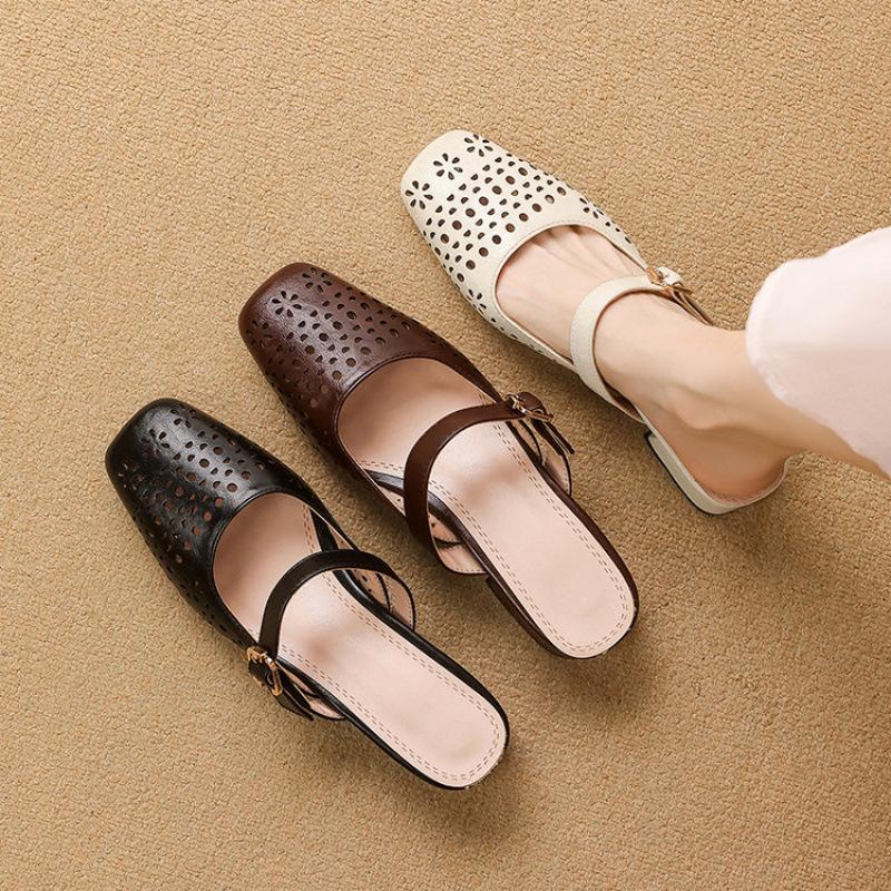 Summer Women's Bag Head Slippers Casual New Mid-heel Soft-soled Slippers Women's Solid Color One-pedal Size Cool Slippers