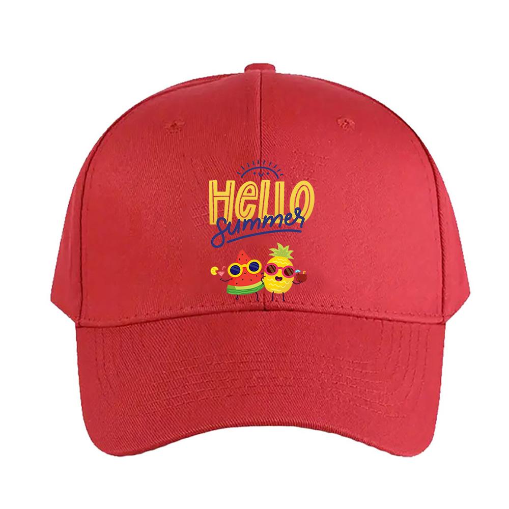 Hello Summer Watermelon and pineapple holiday Summer Woman Man Baseball Cap Adjustable with Curved Brim Duckbill Cap