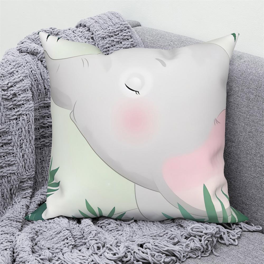 Juste De Coussin Blanche Avec Imprimé Animal De Dessin Animé Mignon, Taie D'oreiller Décorative Pour Canapé