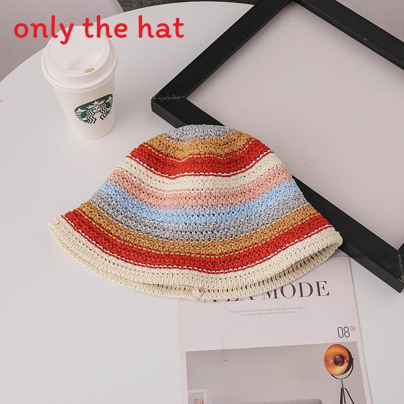 Радужная вязаная шапка-рыбака с защитой от солнца, дышащая летняя уличная кепка для женщин White Orange