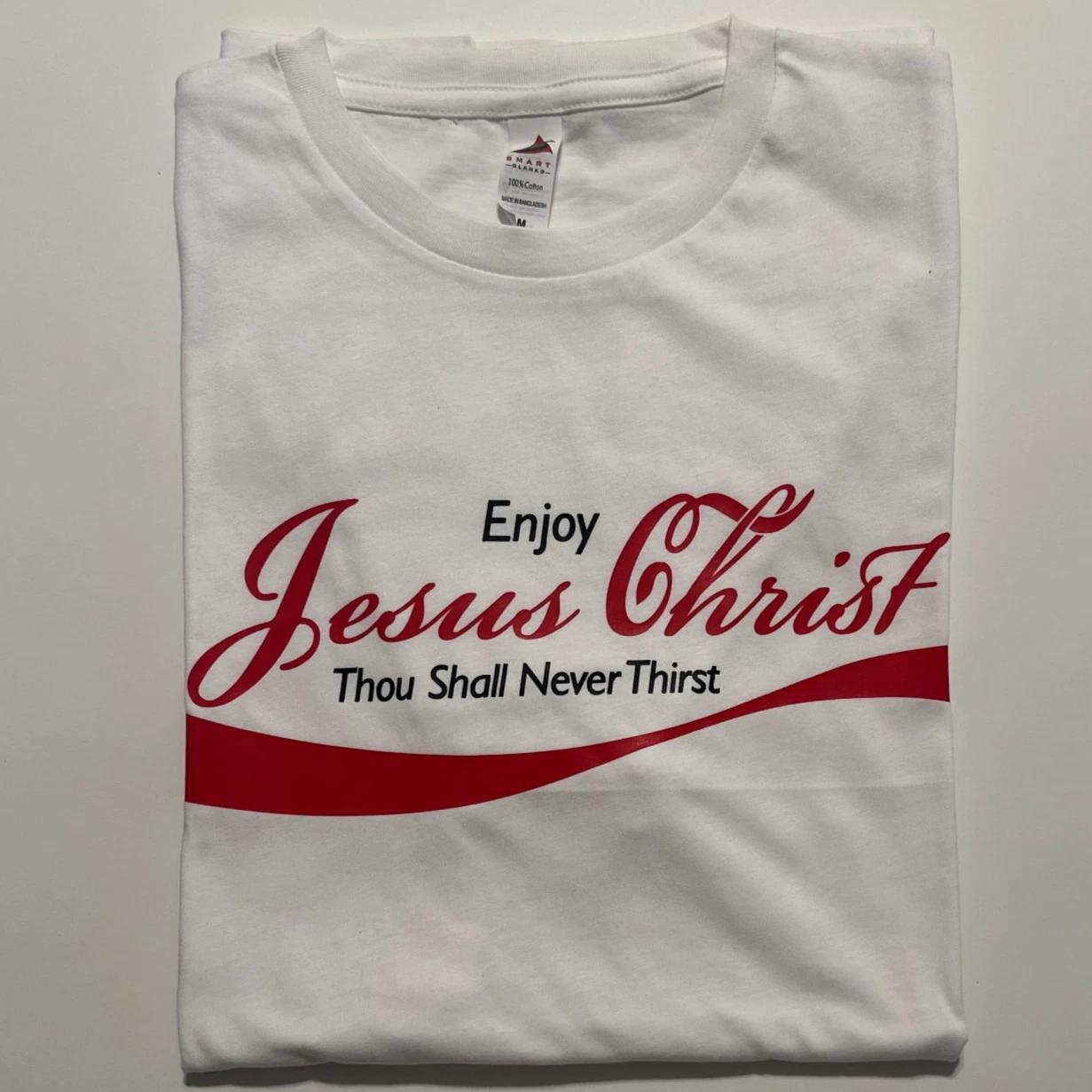 Enjoy Jesus Christ Cool T-Shirt Thou Shall Never Thirst Funny vintage Jesus Cola L