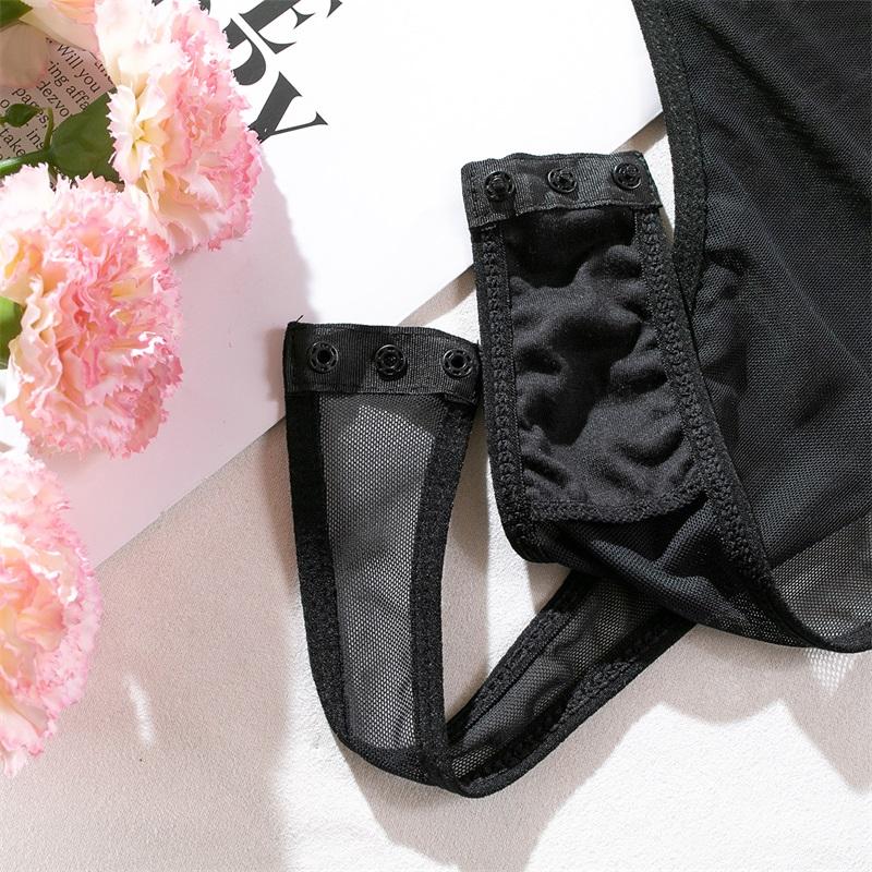 Aduloty Women Sexy Lingerie Erotic Bodysuit Perspective Minimalist Basic Slim Fit Hip Lifting Glove Matching Underwear Set