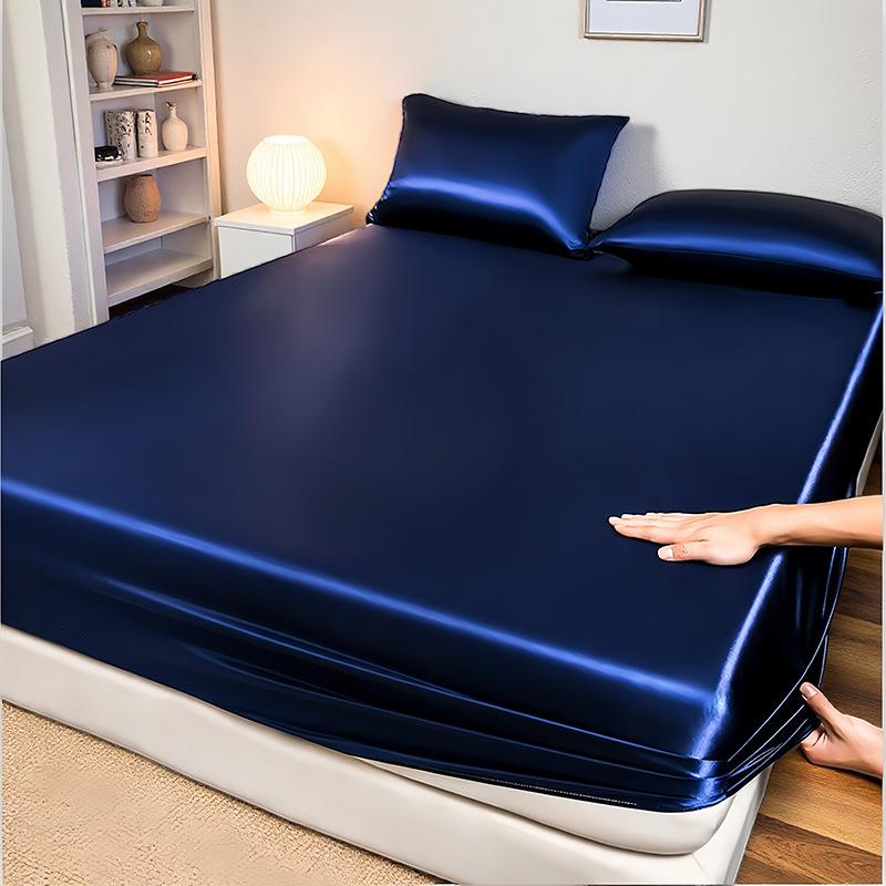 High-end Satin Fitted Sheet with Elastic Band Solid Color Silky Bed Sheet Smooth Non-Slip Mattress Cover Bedspreads Bed Linen