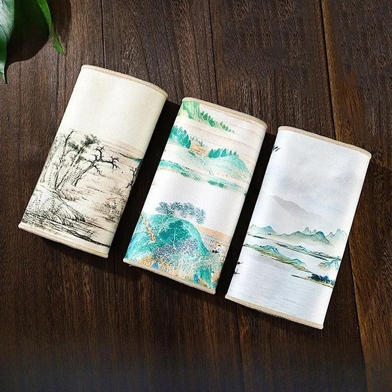 30*18Cm High-End Tea Towel With Retro Style And Colorful Painting, Special Tea-Drinking Cloth, Premium Tea Set