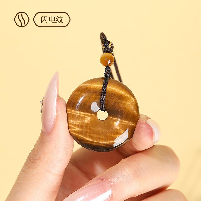 Natural tiger eye stone peace pendant, tiger eye stone wood-changing stone pendant, raw stone crystal necklace for men and women