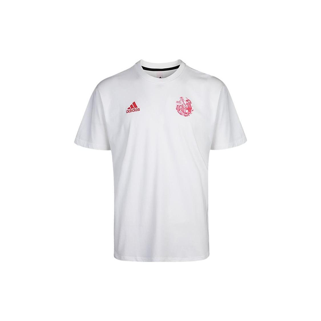 Мужские белые футболки Adidas с круглым вырезом, умеренного прямого кроя GK3443 L