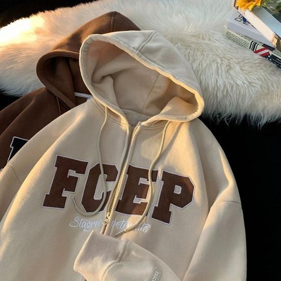 Herren Herbst Winter Kapuzenmantel Kordelzug Locker Kapuzen-Reißverschluss-Cardigan Buchstabenstickerei Oberbekleidung